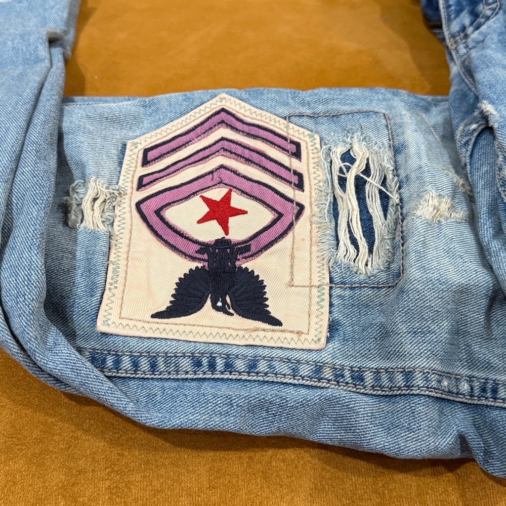 Free People Blue Jeans with Pink and Red Patch